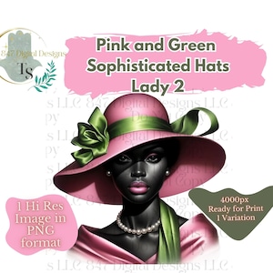 1 PNG Woman Wearing Pink and Green Hats | Black Girl Clipart Bundle | Sorority Women PNG | Black Women Clipart | Black Wall Art | Digital
