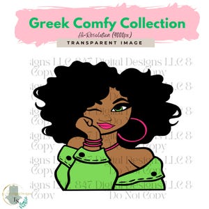 Cute Girl Clipart | Pink Green Sweater | Illustration Girl Graphics | Sorority Sisters Women | Black Women Clipart | PNG Sublimation Design