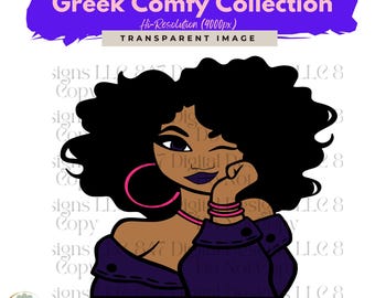 Cute Girl Clipart | Purple Pink Sweater | Illustration Girl Graphics | Sorority Sisters Women | Black Women Clipart | PNG Sublimation Design