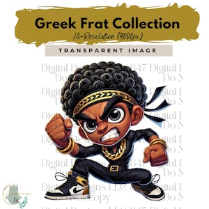Fraternity Stroll Chibi Guy | Fraternity Men PNG | Black and Gold Suit | Black Men Clipart | Men In Suits | Business Men | Fashion Men