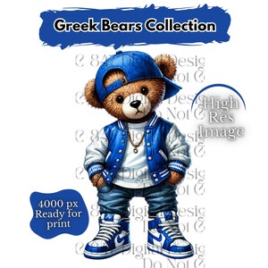 Oso de estilo griego PNG / Oso de peluche HipHop PNG / Oso azul y blanco / Oso urbano / Oso de diseño de dibujos animados / Oso azul real / Oso con graffiti