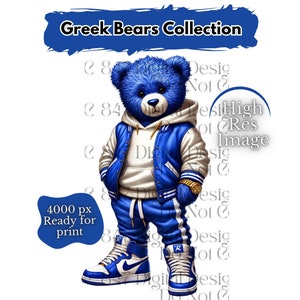Oso de estilo griego PNG / Oso de peluche HipHop PNG / Oso azul y blanco / Oso urbano / Oso de diseño de dibujos animados / Oso azul real / Oso con graffiti