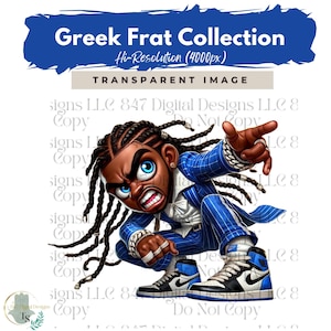 Fraternity Stroll Chibi Guy | Fraternity Men PNG | Royal Blue and White Suit | Black Men Clipart | Men In Suits | Business Men | Fashion Men
