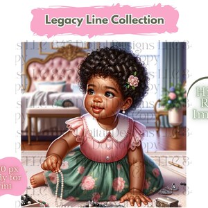 1 PNG Art Printable | Nursery Printable | Baby Girl Wearing Pink & Green | African American Baby PNG | Cute Black Girl Art | Black Wall Art
