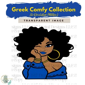Süßes Mädchen Clipart | königsblauer Pullover | Illustration Mädchen Grafik | Sorority Schwestern Frauen | Schwarze Frauen Clipart | PNG Sublimationsdesign