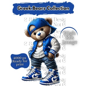 Oso de estilo griego PNG / Oso de peluche HipHop PNG / Oso azul y blanco / Oso urbano / Oso de diseño de dibujos animados / Oso azul real / Oso con graffiti