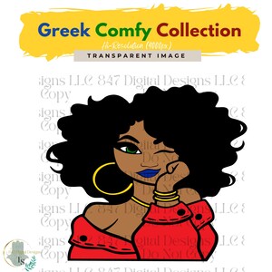 Cute Girl Clipart | Blue Red Sweater | Illustration Girl Graphics | Sorority Sisters Women | Black Women Clipart | PNG Sublimation Design