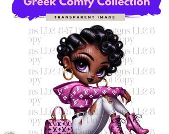 Süßes Mädchen Clipart | Lila-Pink Glamour | Illustration Mädchen Grafik | Sorority Schwestern Frauen | Schwarze Frauen Clipart | PNG Sublimationsdesign
