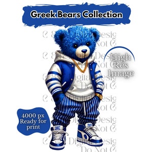 Oso de estilo griego PNG / Oso de peluche HipHop PNG / Oso azul y blanco / Oso urbano / Oso de diseño de dibujos animados / Oso azul real / Oso con graffiti