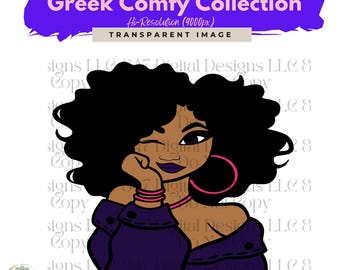 Cute Girl Clipart | Purple Pink Sweater | Illustration Girl Graphics | Sorority Sisters Women | Black Women Clipart | PNG Sublimation Design