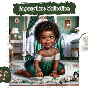 1 afdrukbare png-kunst | Afdrukbare png-bestand voor kinderkamer | Babymeisje in groen en wit | Afro-Amerikaanse baby | Zwart meisje kunst | Zwarte muurkunst
