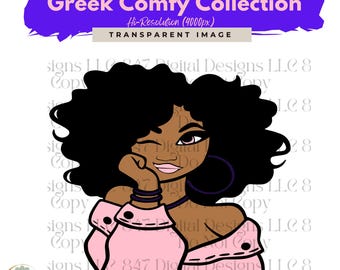 Cute Girl Clipart | Purple Pink Sweater | Illustration Girl Graphics | Sorority Sisters Women | Black Women Clipart | PNG Sublimation Design