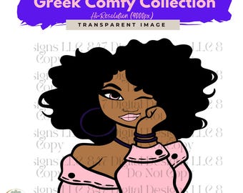 Cute Girl Clipart | Purple Pink Sweater | Illustration Girl Graphics | Sorority Sisters Women | Black Women Clipart | PNG Sublimation Design