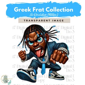 Fraternity Stroll Chibi Guy | Fraternity Men PNG | Blue White Black Suit | Black Men Clipart | Men In Suits | Business Men | Fashion Men PNG
