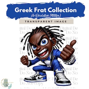 Fraternity Stroll Chibi Guy | Fraternity Men PNG | Royal Blue and White Suit | Black Men Clipart | Men In Suits | Business Men | Fashion Men
