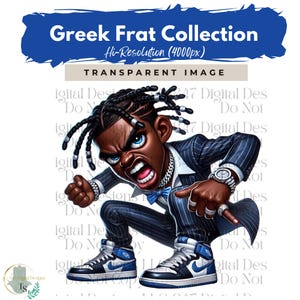 Fraternity Stroll Chibi Guy | Fraternity Men PNG | Royal Blue and White Suit | Black Men Clipart | Men In Suits | Business Men | Fashion Men