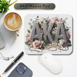 AKA Pearls Floral Mouse Pad | Rectangle Mouse Pad | Sorority Sister Gift | AKA Office Decor | Forever Finest | 1908 Alpha Kappa Alpha