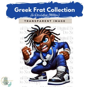 Fraternity Stroll Chibi Guy | Fraternity Men PNG | Royal Blue and White Suit | Black Men Clipart | Men In Suits | Business Men | Fashion Men