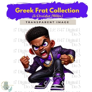 Fraternity Stroll Chibi Guys | Fraternity Men PNG | Purple and Gold Suit | Black Men Clipart | Men In Suits | Business Men | Fashion Men PNG