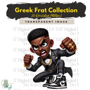 Promenade Fraternité Chibi Guys | Fraternité Hommes PNG | Costume gris et or | Clipart hommes noirs | Hommes en costume | Hommes d'affaires | Mode Homme PNG