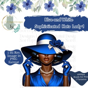 1 PNG Woman Wearing Blue and White Hat | Black Girl Clipart Bundle | Sorority Women PNG | Black Women Clipart | Black Wall Art | Digital