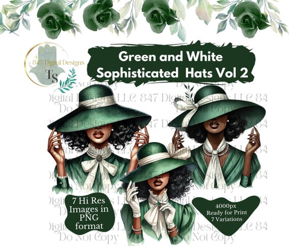 7 PNG Women Wearing Green and White Hats | Sorority Sisters  display picture 3