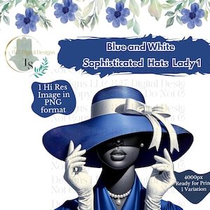 1 PNG Woman Wearing Blue and White Hat | Black Girl Clipart Bundle | Sorority Women PNG | Black Women Clipart | Black Wall Art | Digital