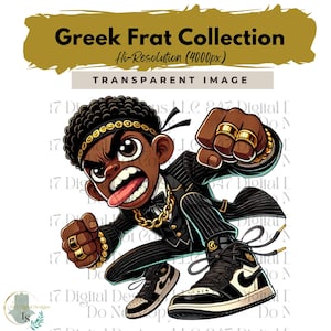 Fraternity Stroll Chibi Guy | Fraternity Men PNG | Black and Gold Suit | Black Men Clipart | Men In Suits | Business Men | Fashion Men