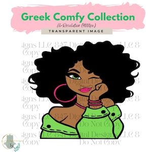 Cute Girl Clipart | Pink Green Sweater | Illustration Girl Graphics | Sorority Sisters Women | Black Women Clipart | PNG Sublimation Design