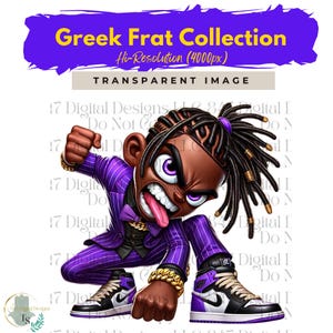 Fraternity Stroll Chibi Guys | Fraternity Men PNG | Purple and Gold Suit | Black Men Clipart | Men In Suits | Business Men | Fashion Men PNG