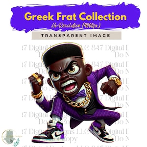 Fraternity Stroll Chibi Guys | Fraternity Men PNG | Purple and Gold Suit | Black Men Clipart | Men In Suits | Business Men | Fashion Men PNG