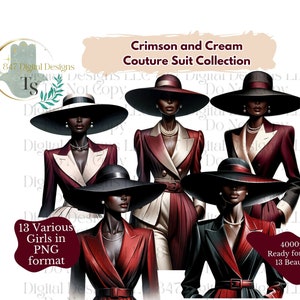 13 PNG Frauen in Purpurroten und Creme Anzügen | Mädchen Clipart Bundle | Schwesternschaft Frauen | Schwarze Frauen Clipart | Schwarze Wandkunst | Digital