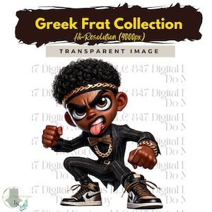 Fraternity Stroll Chibi Guys | Fraternity Men PNG | Brown and Gold Suit | Black Men Clipart | Men In Suits | Business Men | Fashion Men PNG