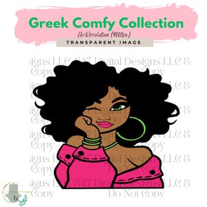 Cute Girl Clipart | Green Pink Sweater | Illustration Girl Graphics | Sorority Sisters Women | Black Women Clipart | PNG Sublimation Design