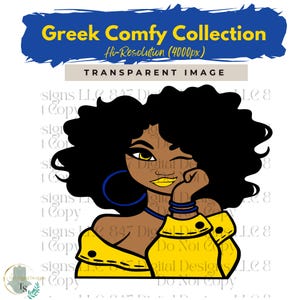 Süßes Mädchen Clipart | Blau Gold Pullover | Illustration Mädchen Grafik | Sorority Schwestern Frauen | Schwarze Frauen Clipart | PNG Sublimationsdesign