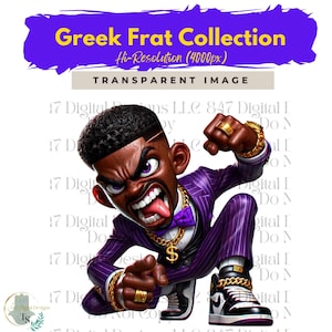 Fraternity Stroll Chibi Guys | Fraternity Men PNG | Purple and Gold Suit | Black Men Clipart | Men In Suits | Business Men | Fashion Men PNG