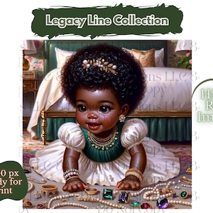 1 PNG Art Printable | Nursery Printable PNG | Baby Girl Wearing Green and White | African American Baby | Black Girl Art | Black Wall Art