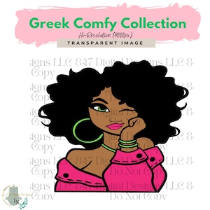 Cute Girl Clipart | Green Pink Sweater | Illustration Girl Graphics | Sorority Sisters Women | Black Women Clipart | PNG Sublimation Design