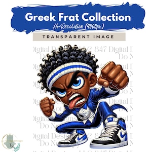 Fraternity Stroll Chibi Guy | Fraternity Men PNG | Royal Blue and White Suit | Black Men Clipart | Men In Suits | Business Men | Fashion Men