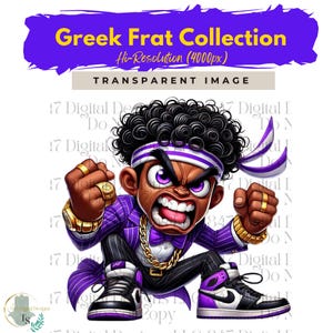Fraternity Stroll Chibi Guys | Fraternity Men PNG | Purple and Gold Suit | Black Men Clipart | Men In Suits | Business Men | Fashion Men PNG