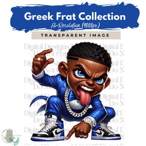 Fraternity Stroll Chibi Guy | Fraternity Men PNG | Royal Blue and White Suit | Black Men Clipart | Men In Suits | Business Men | Fashion Men