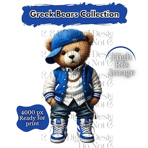 Oso de estilo griego PNG / Oso de peluche HipHop PNG / Oso azul y blanco / Oso urbano / Oso de diseño de dibujos animados / Oso azul real / Oso con graffiti