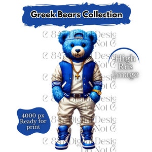 Oso de estilo griego PNG / Oso de peluche HipHop PNG / Oso azul y blanco / Oso urbano / Oso de diseño de dibujos animados / Oso azul real / Oso con graffiti