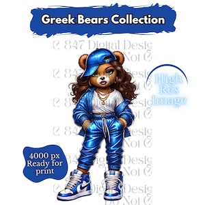 Greek Swag Bear | Hip Hop Teddy Bear PNG | Blue and White Bear | Teddy Bear Clipart | Bear Art | Royal Blue Bear | Cute Bear | Sorority