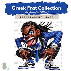 Fraternity Stroll Chibi Guy | Fraternity Men PNG | Royal Blue and White Suit | Black Men Clipart | Men In Suits | Business Men | Fashion Men