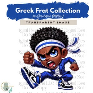 Fraternity Stroll Chibi Guy | Fraternity Men PNG | Royal Blue and White Suit | Black Men Clipart | Men In Suits | Business Men | Fashion Men