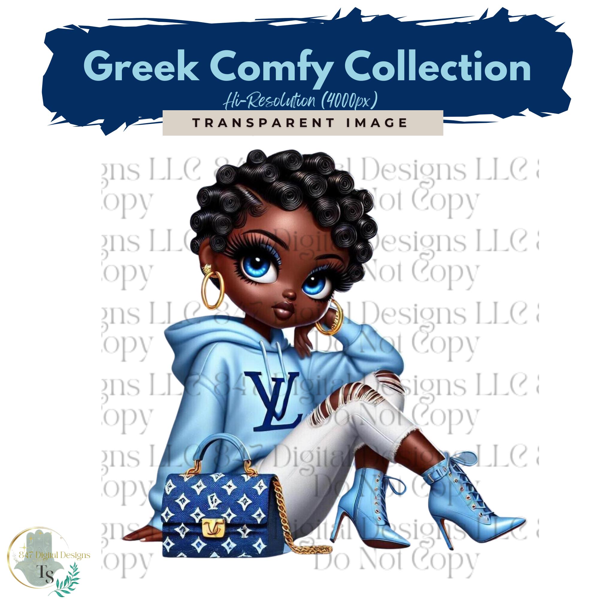 Cute Girl Clipart | Sky Blue Glamorous | Illustration Girl Graphics | Sorority Sisters Women | Black Women Clipart | PNG Sublimation Design