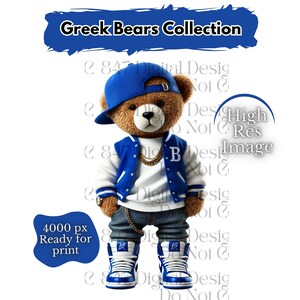Oso de estilo griego PNG / Oso de peluche HipHop PNG / Oso azul y blanco / Oso urbano / Oso de diseño de dibujos animados / Oso azul real / Oso con graffiti