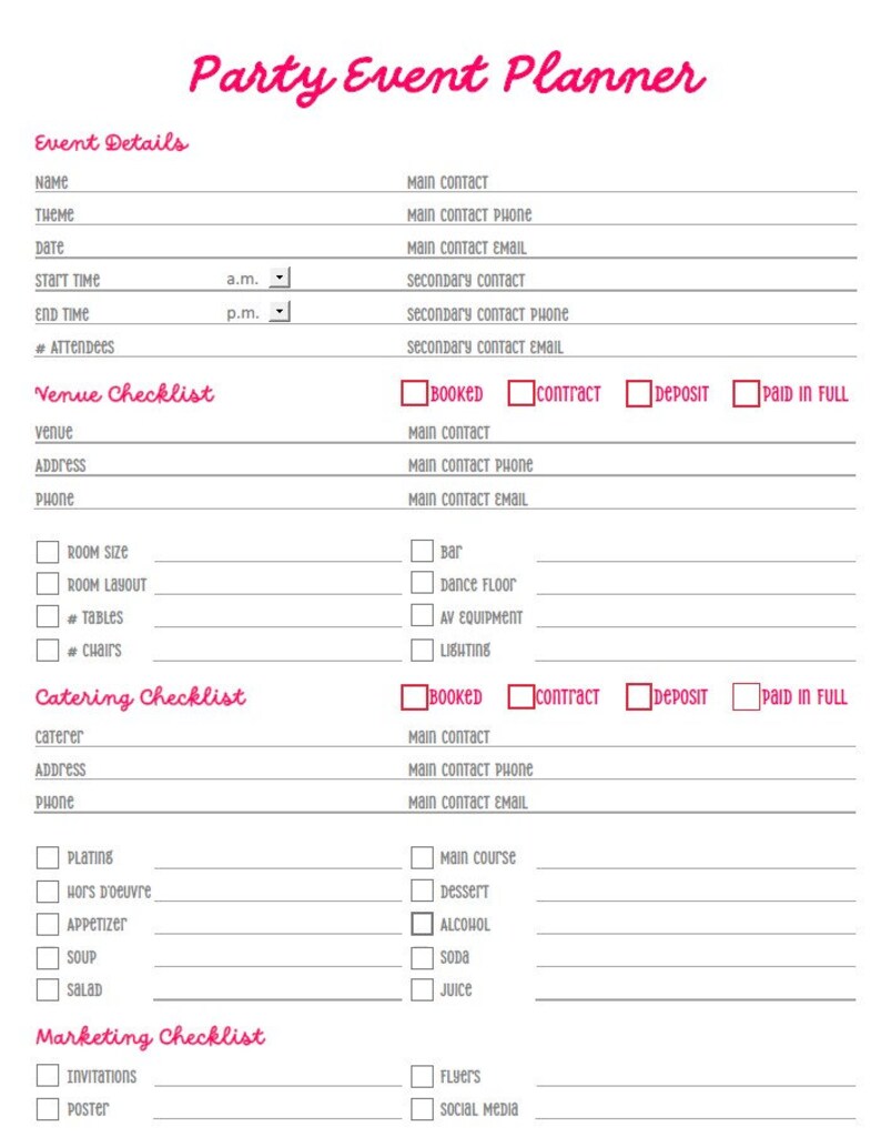 Event Planner Printable, Party Planner Printable, Event Organizer ...