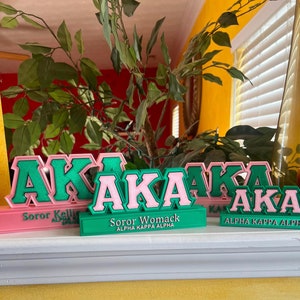 Alpha Kappa Alpha Inspired AKA Pink and Green SIlver Soror Customizable Desk Name Plate